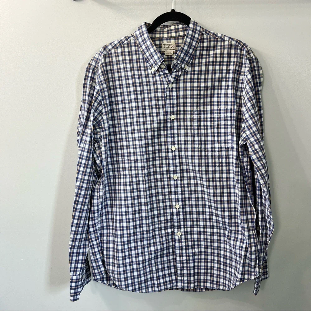J. Crew Blue & Yellow Plaid Cotton Button Down Dress Shirt Large